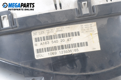Bloc instrumente de bord for Mercedes-Benz M-Class W163 4.3, 272 hp, suv, 5 uși automatic, 2000 № A 163 540 20 47