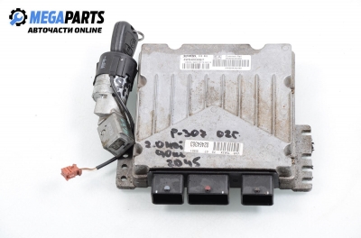 ECU mit zündschlüssel für Peugeot 307 2.0 HDI, 90 hp, hecktür, 5 türen, 2002 № Siemens 5WS40030B-T