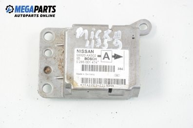 Airbag module for Nissan Micra (K12) 1.2 16V, 65 hp, hatchback, 2003 № Bosch 0 285 001 474